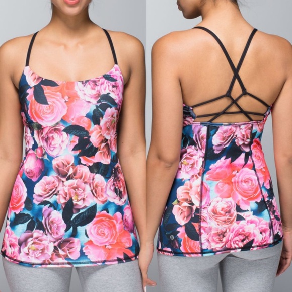 Lululemon Dancing Warrior Tank Secret Garden / Black Floral top size 6 - Picture 1 of 6